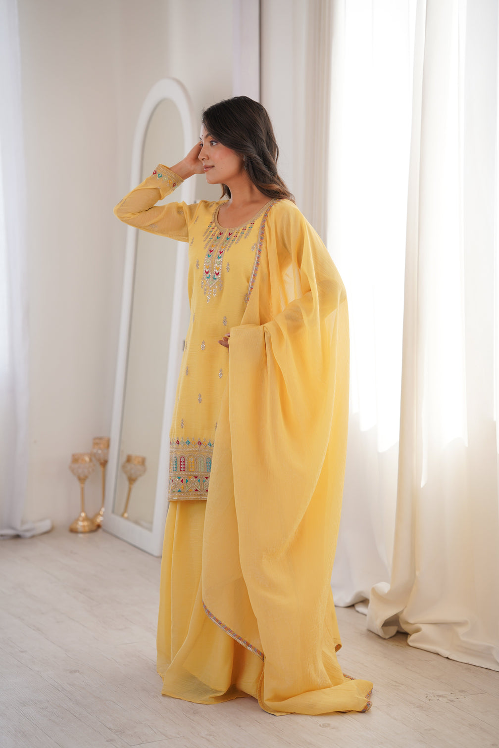 Yellow Soft Silk Sharara Set