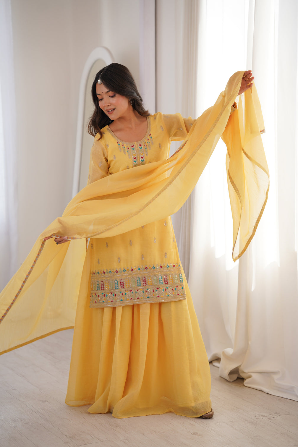 Yellow Soft Silk Sharara Set