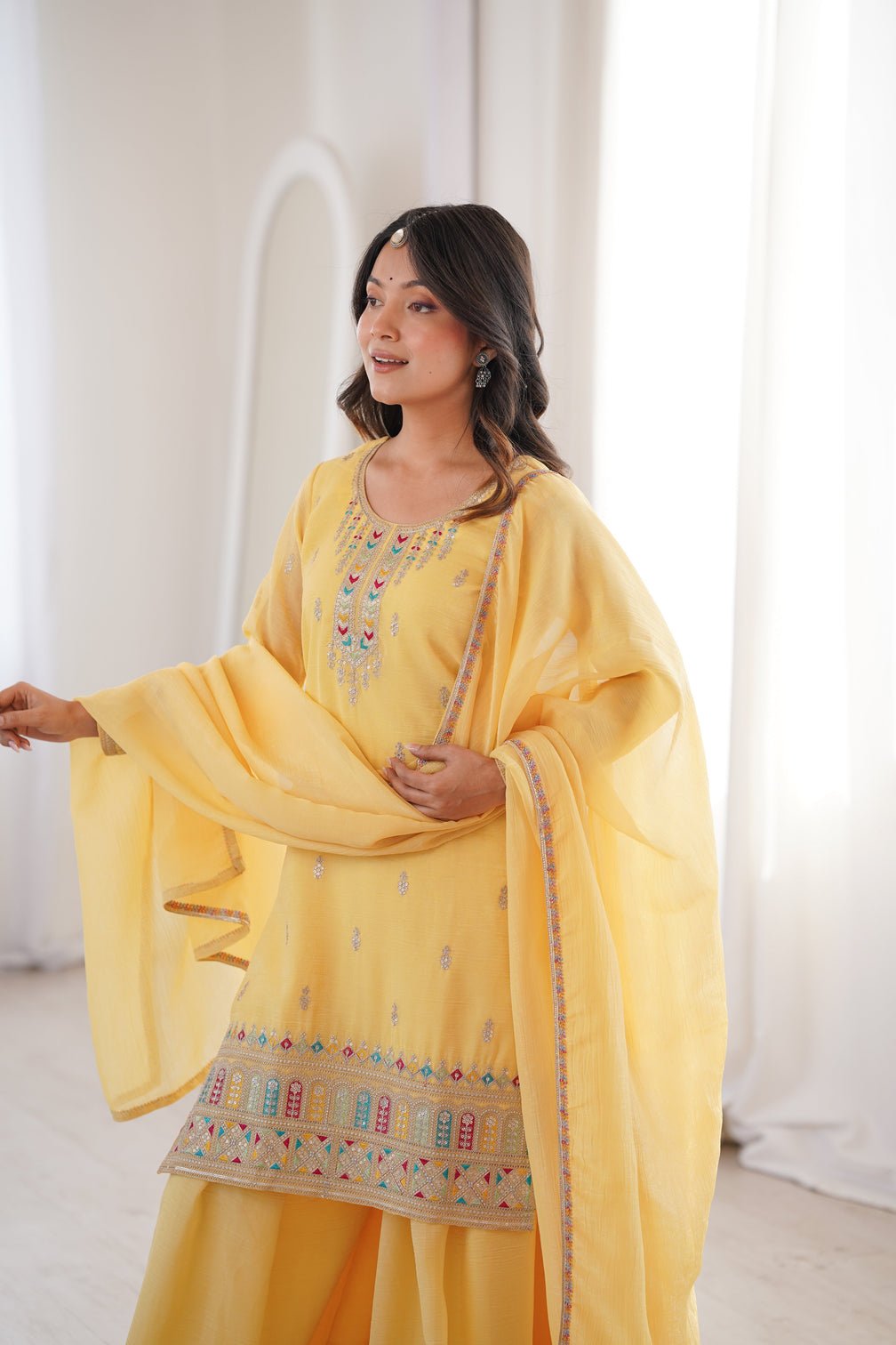 Yellow Soft Silk Sharara Set