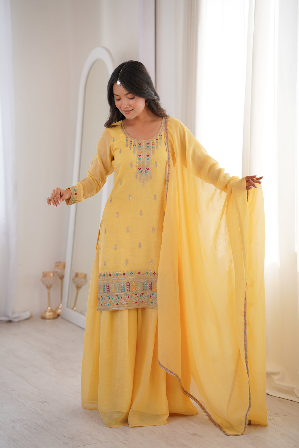 Yellow Soft Silk Sharara Set
