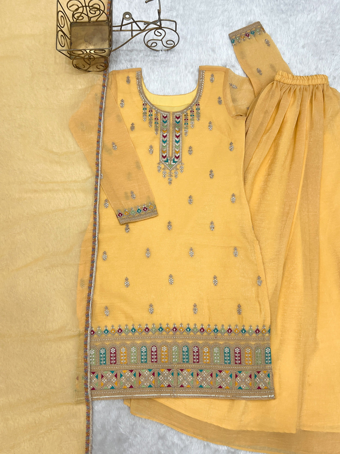 Yellow Soft Silk Sharara Set