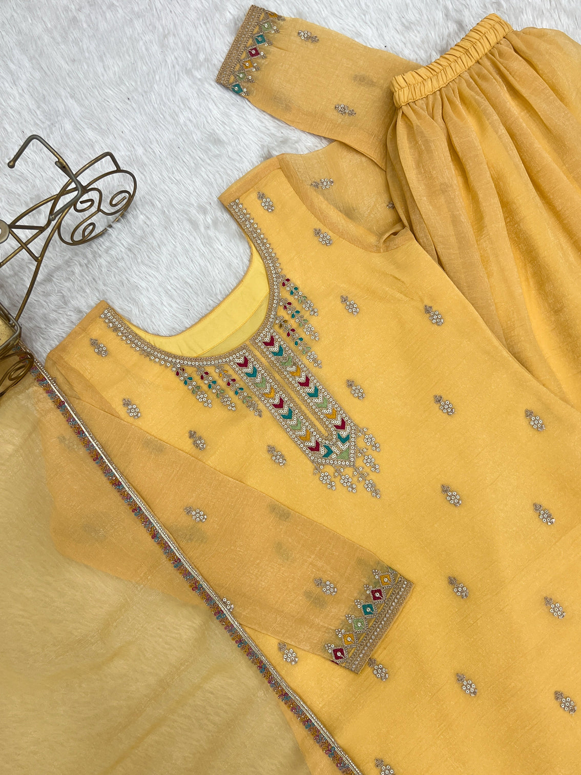 Yellow Soft Silk Sharara Set