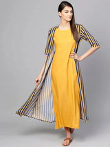 Libas Yellow Striped Rayon Dress With Jacket