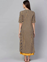 Libas Yellow Striped Rayon Dress With Jacket