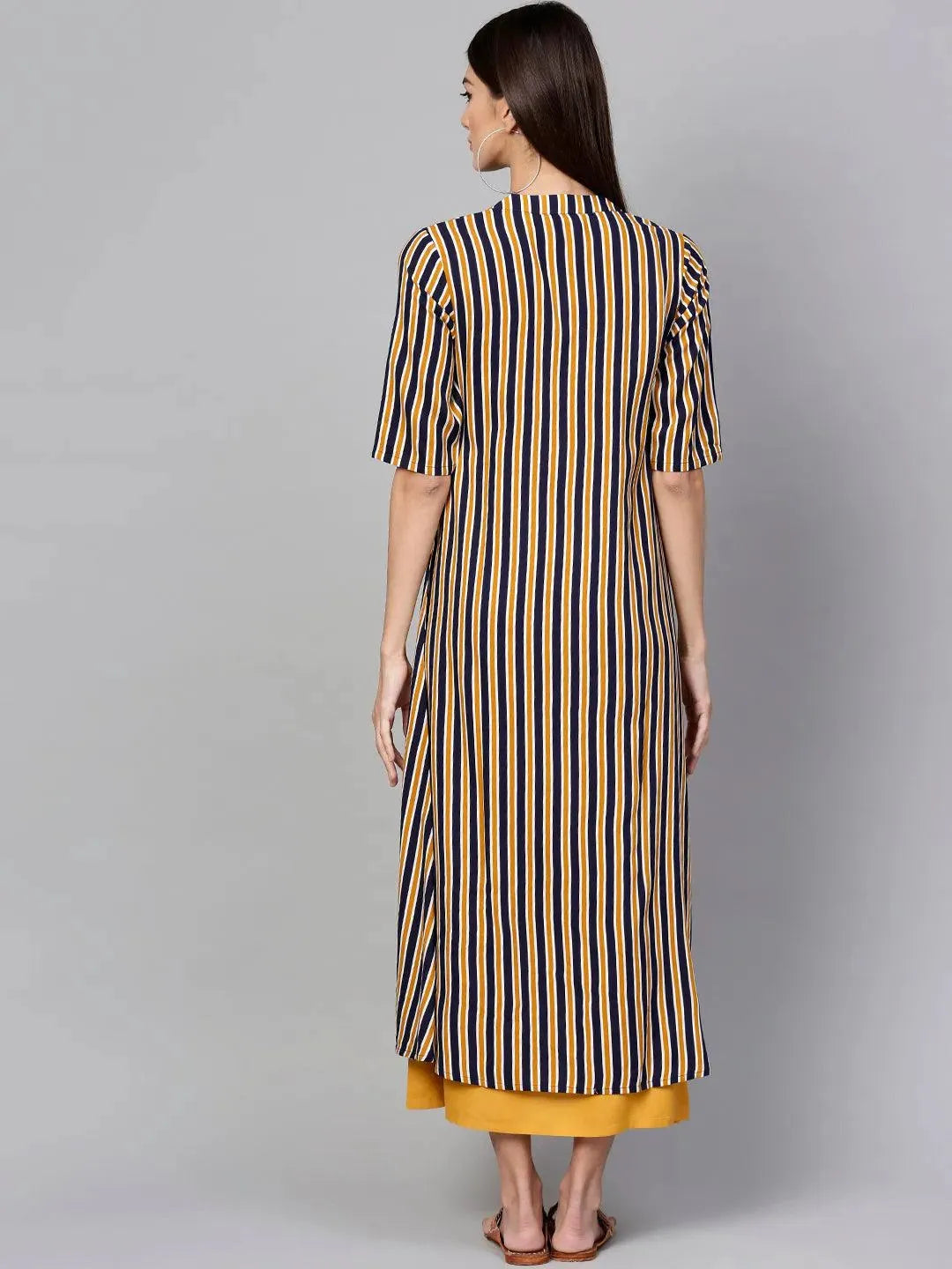 Libas Yellow Striped Rayon Dress With Jacket