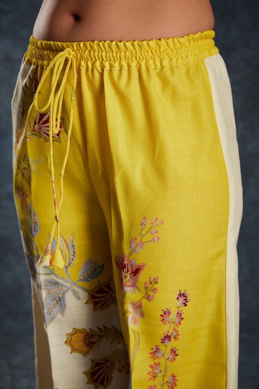 Yellow Sunshine Printed Linen Co-Ord Set Top & Pant