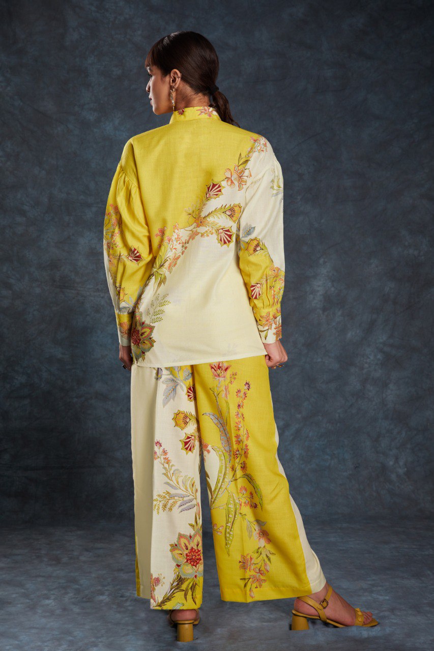 Yellow Sunshine Printed Linen Co-Ord Set Top & Pant