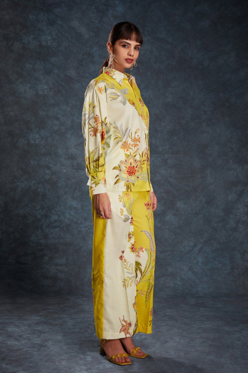 Yellow Sunshine Printed Linen Co-Ord Set Top & Pant
