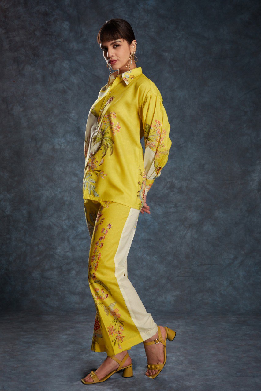 Yellow Sunshine Printed Linen Co-Ord Set Top & Pant