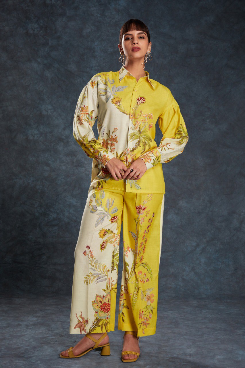 Yellow Sunshine Printed Linen Co-Ord Set Top & Pant