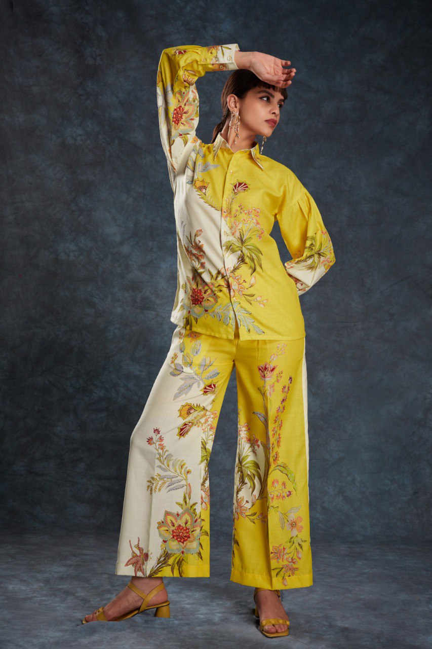 Yellow Sunshine Printed Linen Co-Ord Set Top & Pant