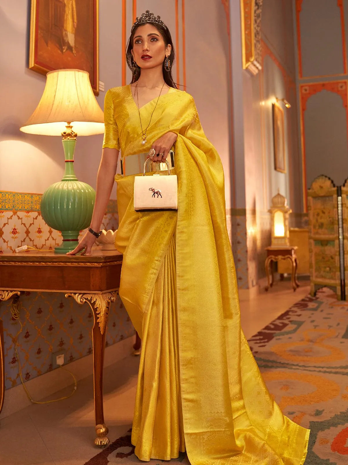 Yellow Woven Art Soft Silk Saree