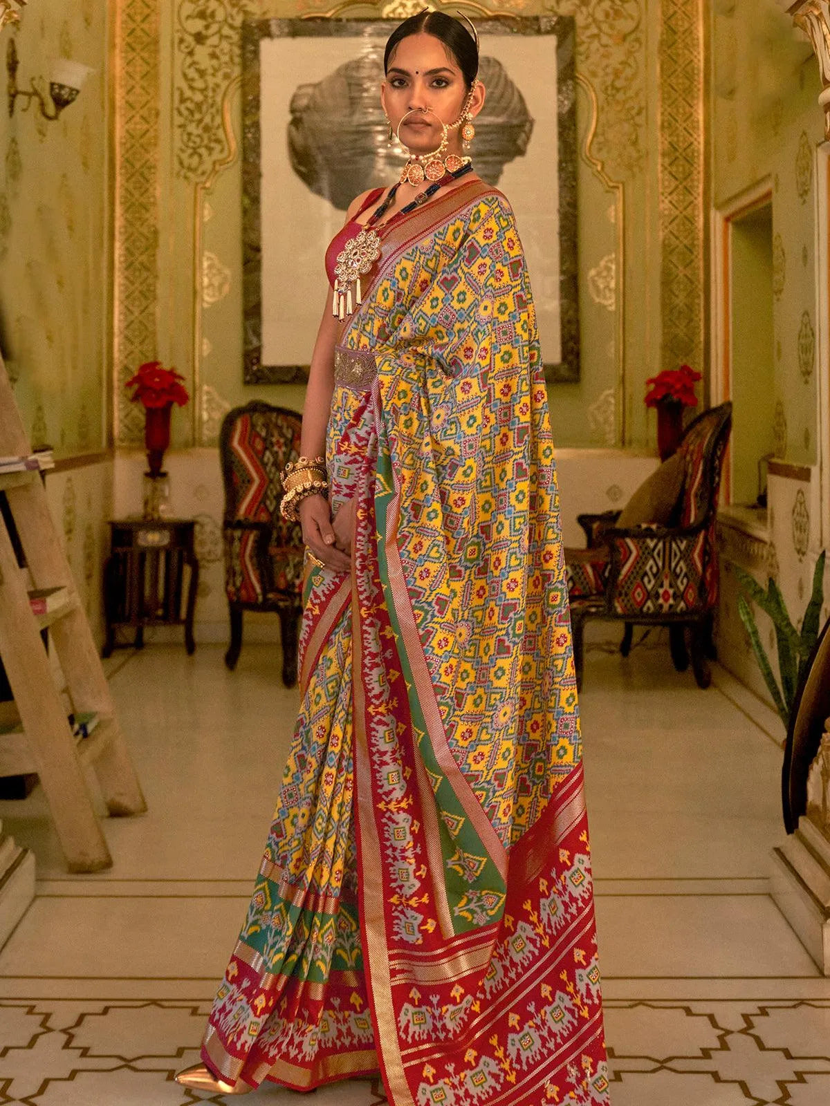 yellow Woven Patola Silk Saree