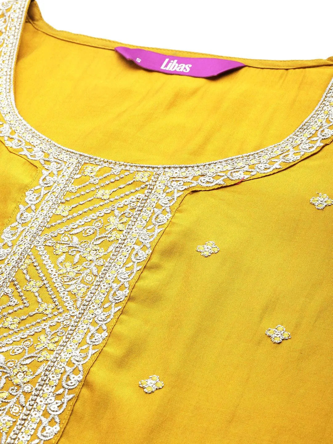 Mameraa Yellow Yoke Design Silk Blend Straight Suit With Dupatta