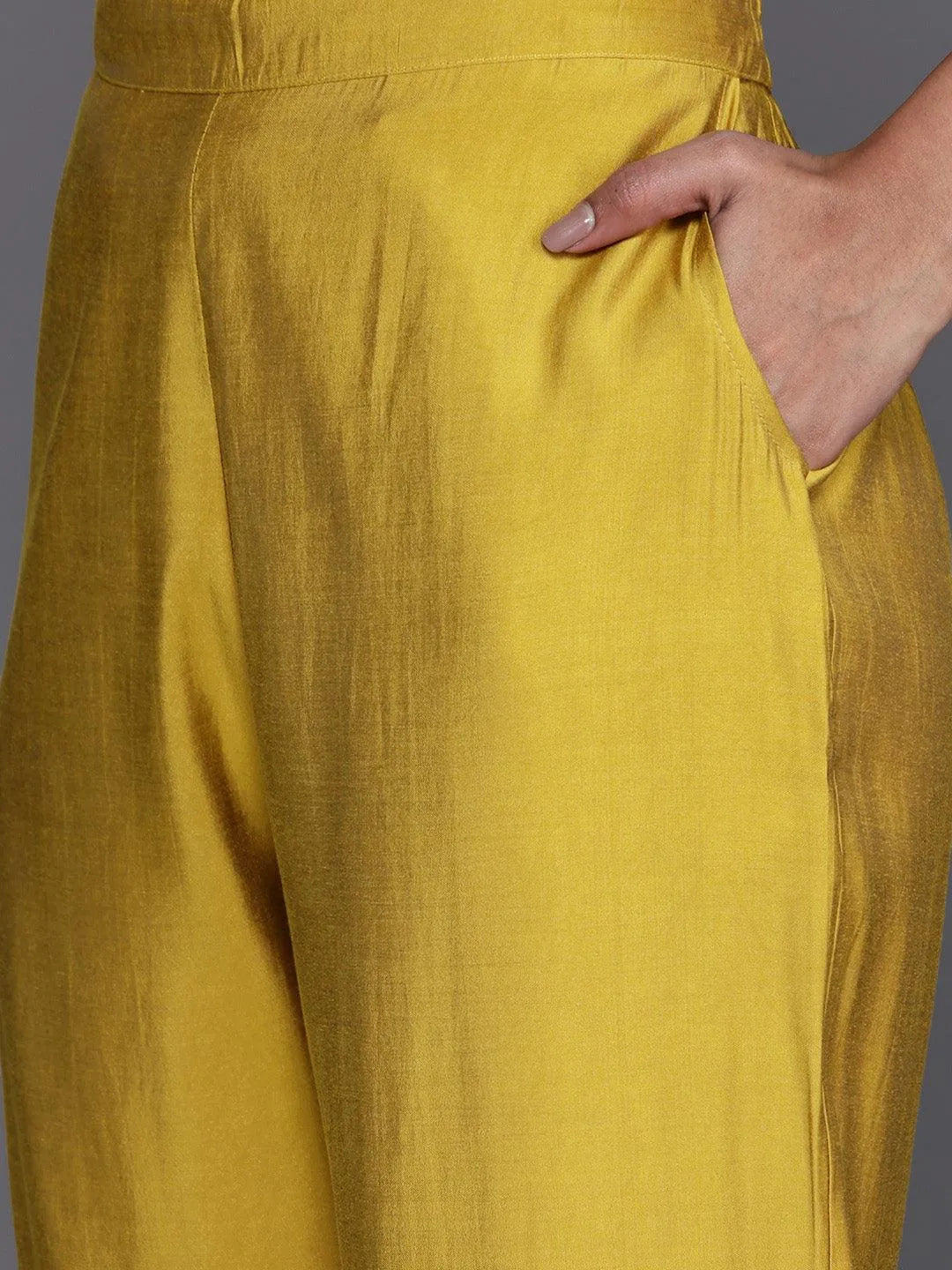 Mameraa Yellow Yoke Design Silk Blend Straight Suit With Dupatta