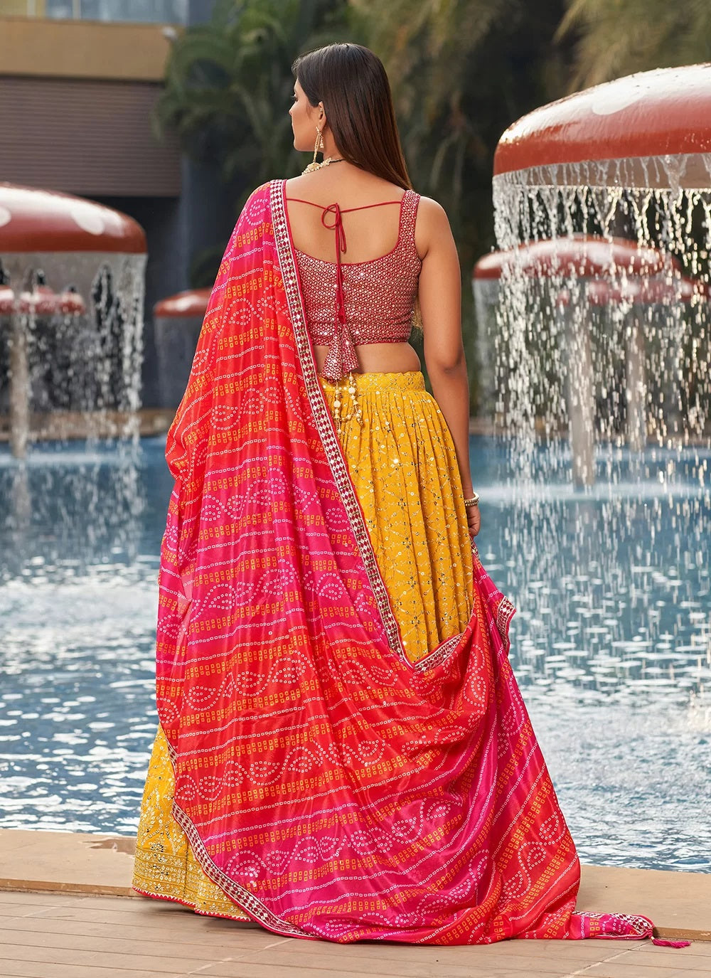 Yellow zari and sequins embroidered designer indian lehenga choli