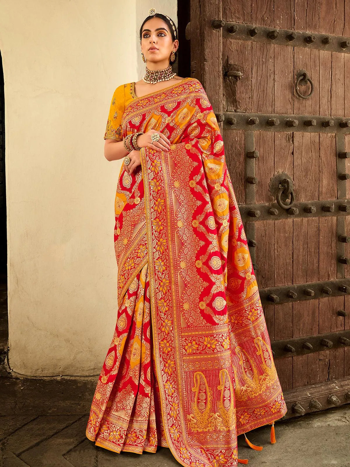 Yellow Zari Work Banarasi Silk Saree