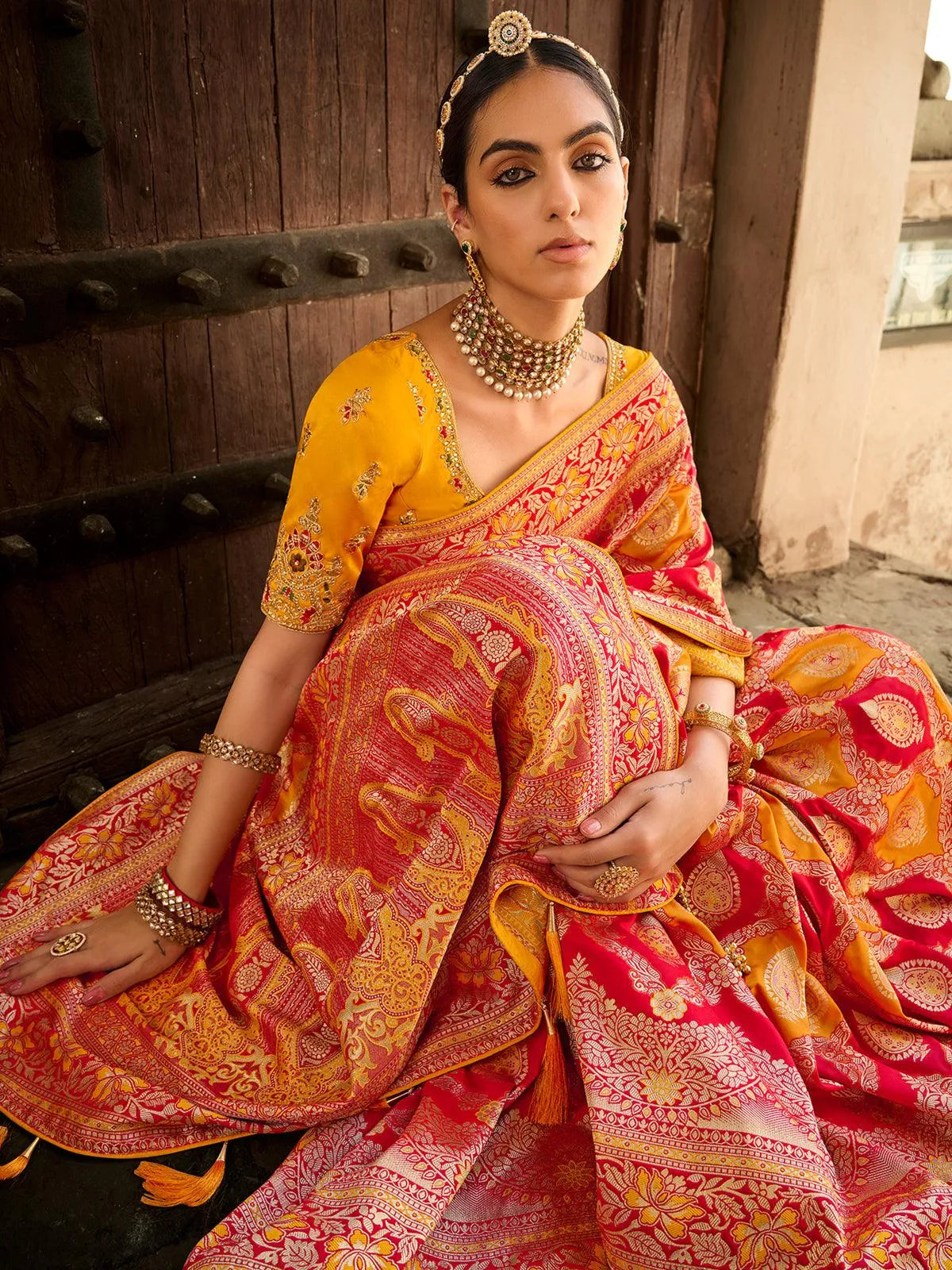 Yellow Zari Work Banarasi Silk Saree