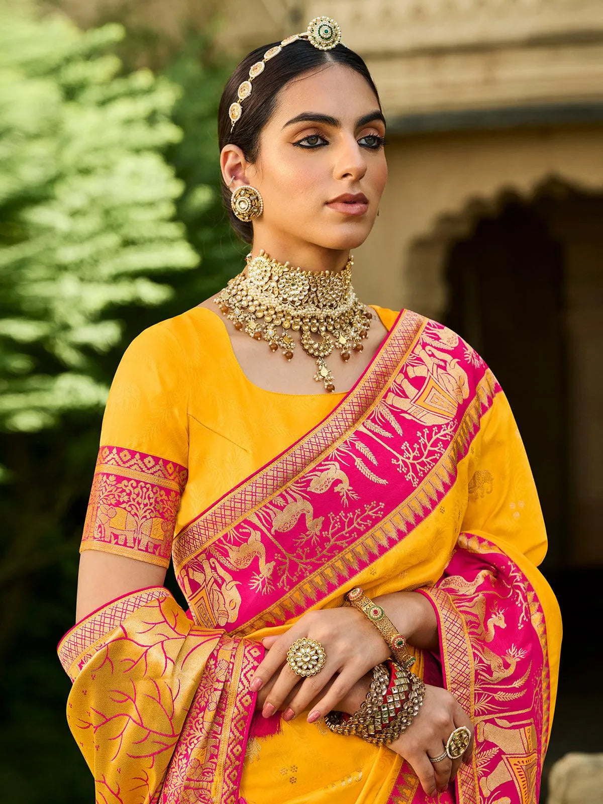 Yellow Zari Work Banarasi Silk Saree