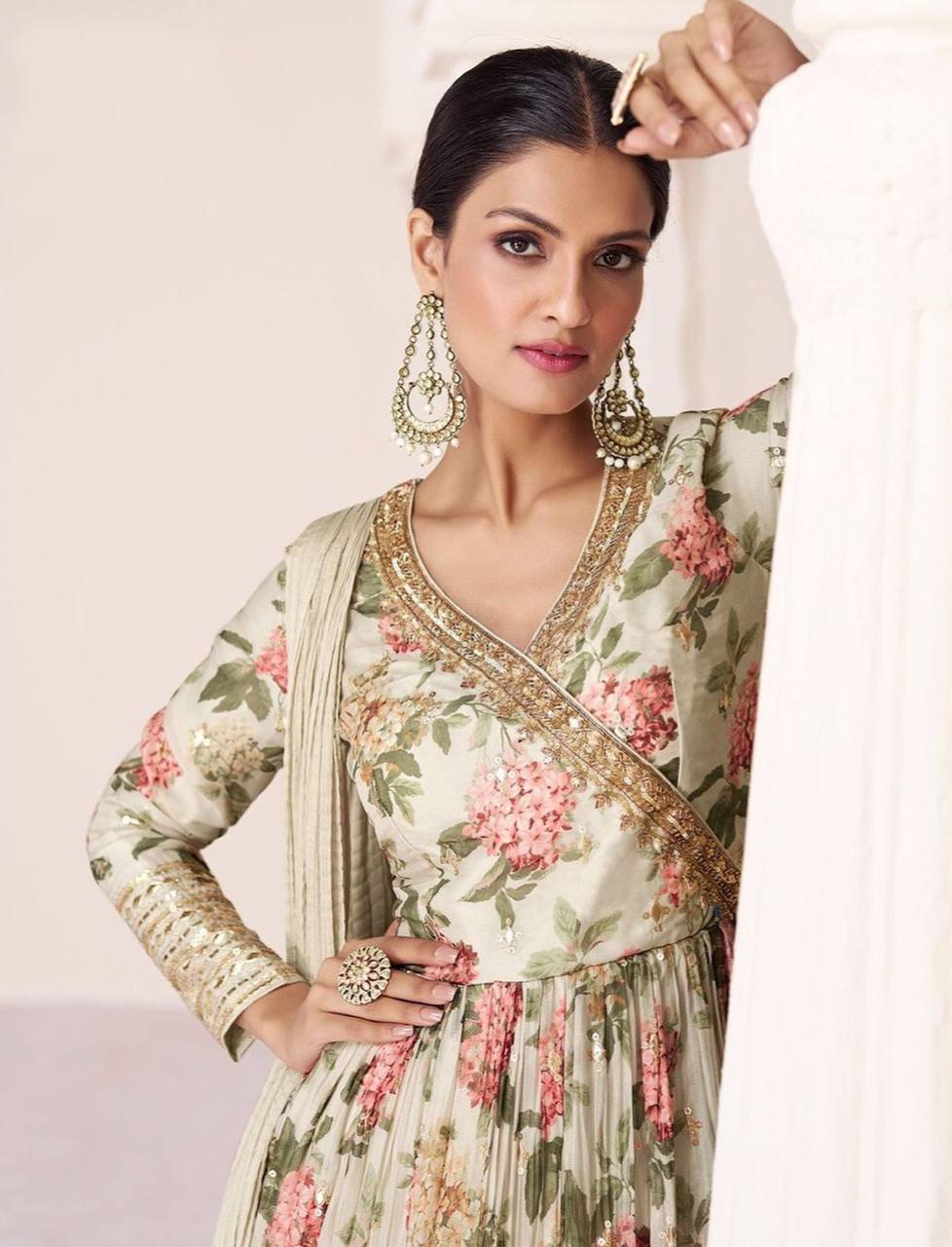 Yellowish Orange Luxurious TB Silk Embroidered Gown with Chinon Dupatta