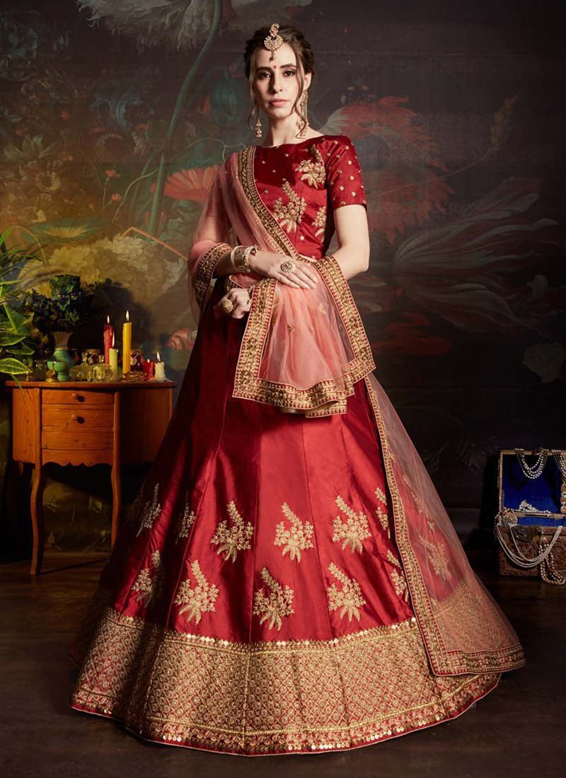 Fantastic Maroon Color Satin Base Designer Lehenga Choli