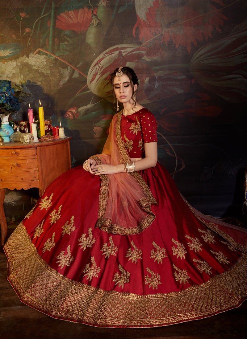 Fantastic Maroon Color Satin Base Designer Lehenga Choli