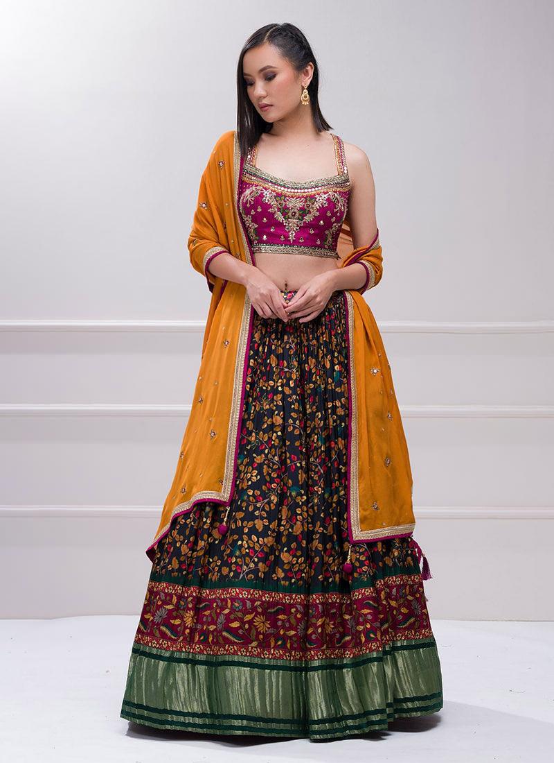 Zardosi Work Blouse With Crushed Floral Lehenga