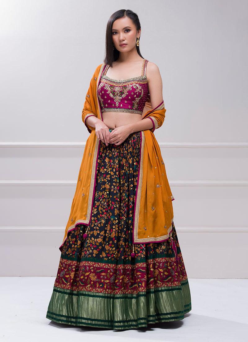 Zardosi Work Blouse With Crushed Floral Lehenga