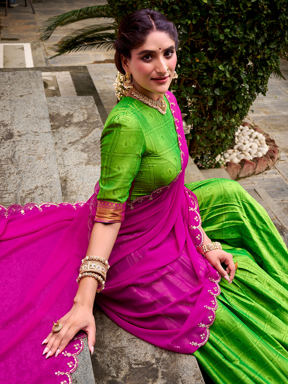 Parrot color zari weaving work poly cotton lehenga choli
