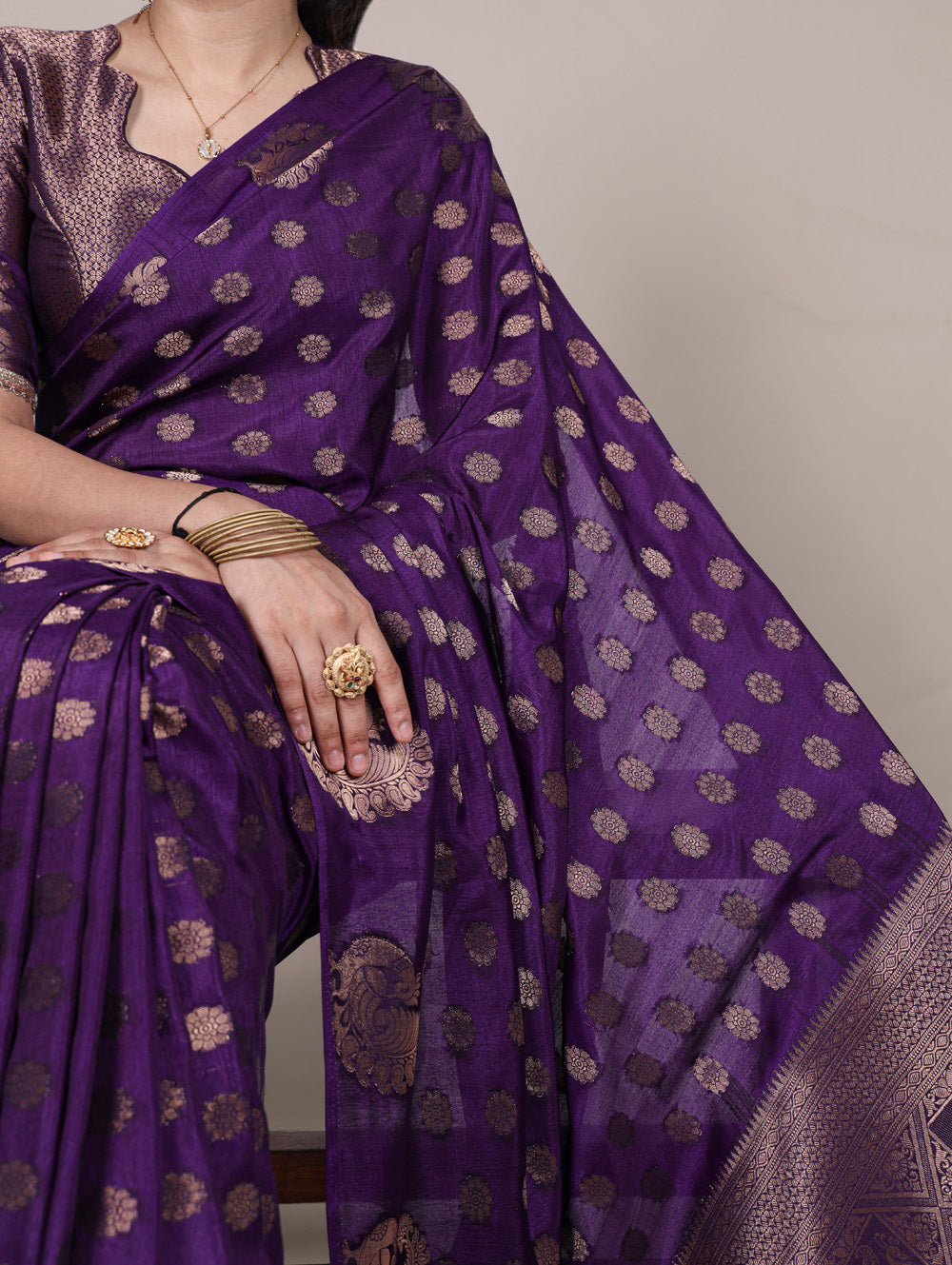 Purple roop silk saree with zari weaving unstitched lace blouse