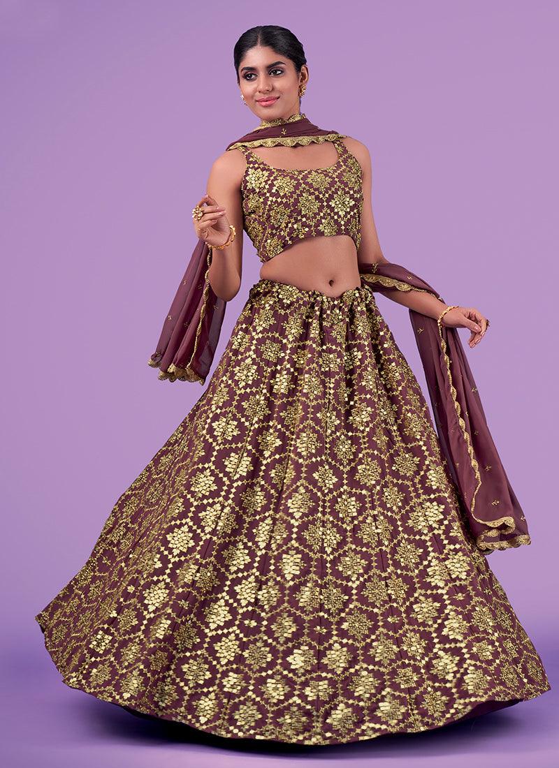 Zari With Sequins Lilac Georgette Chaniya