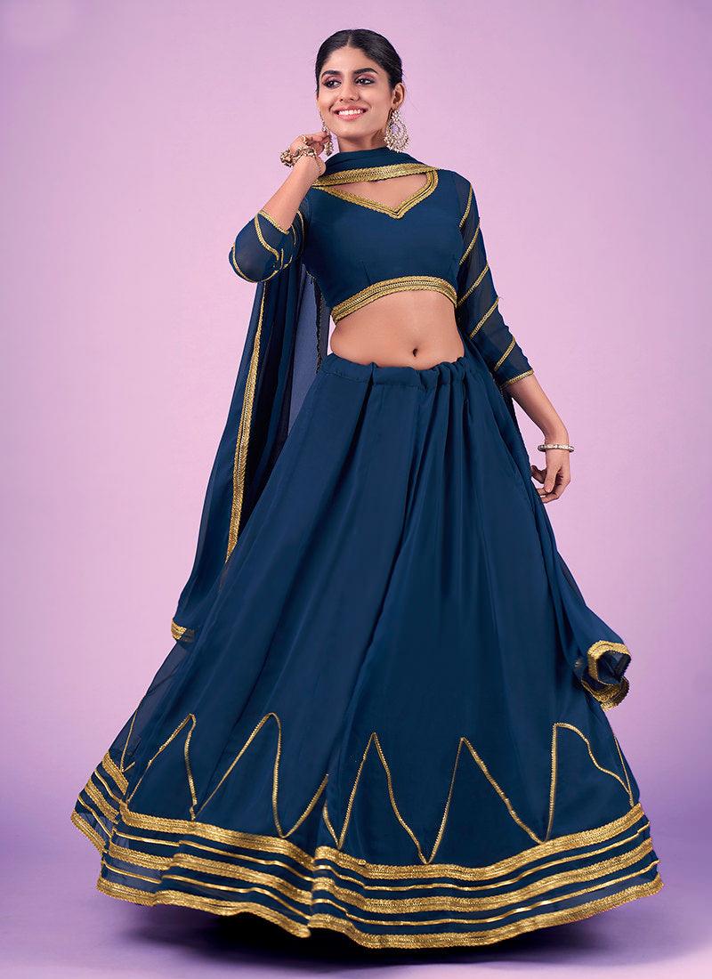 Zari With Sequins Navy Blue Georgette Chaniya