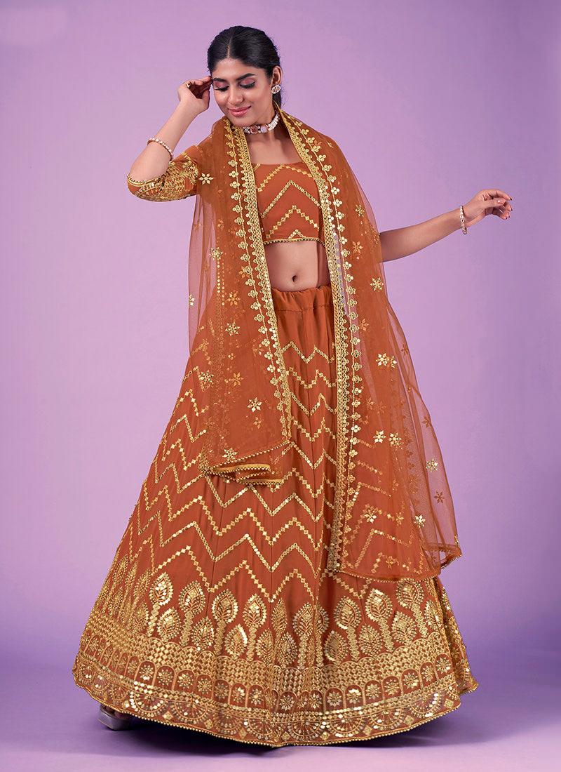 Zari With Sequins Orange Georgette Chaniya