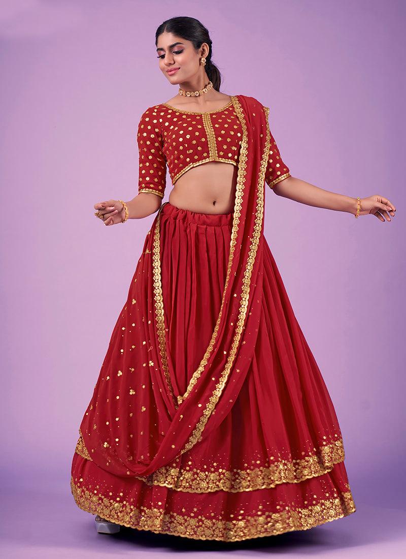 Zari With Sequins Red Georgette Chaniya