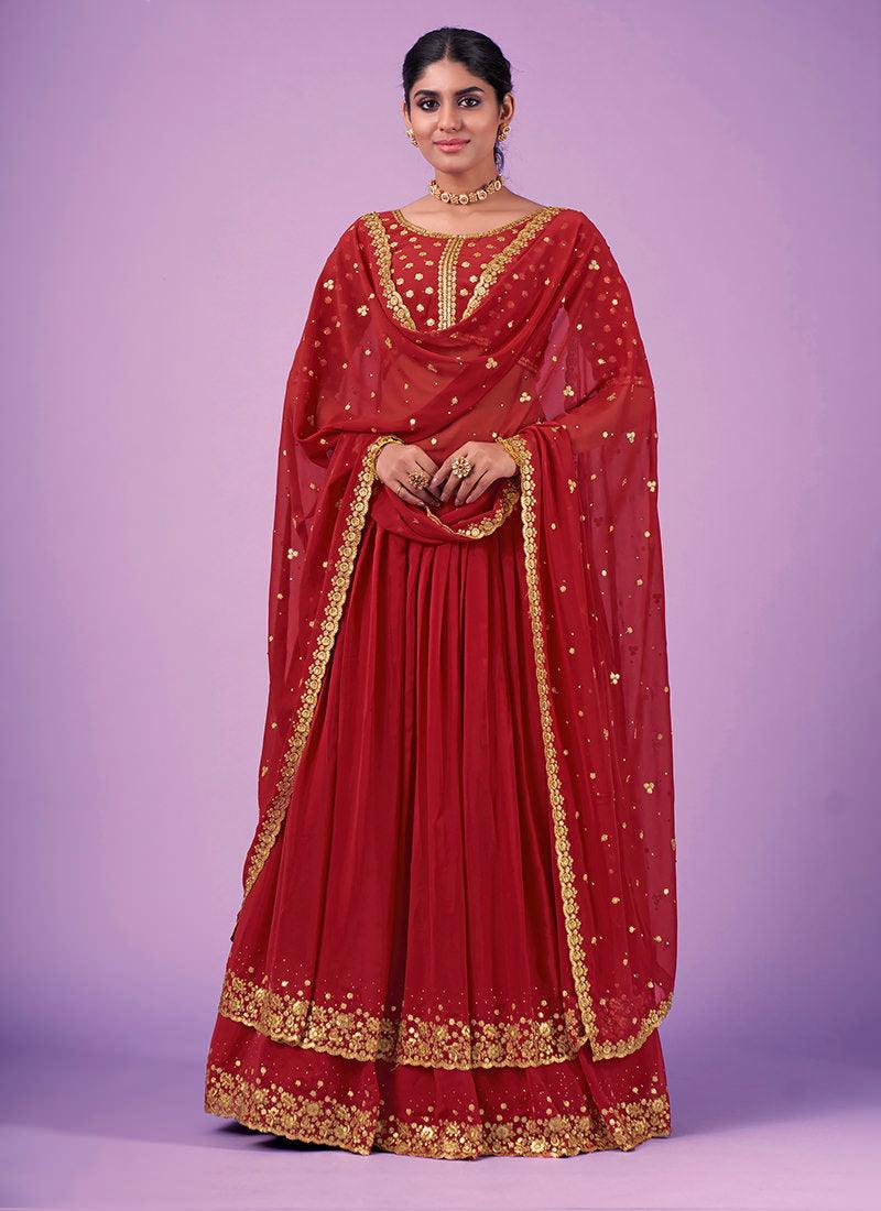 Zari With Sequins Red Georgette Chaniya