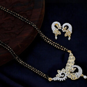 Mameraa Attractive Allure AD Peacock Design Mangalsutra & Earrings Set - Image 1