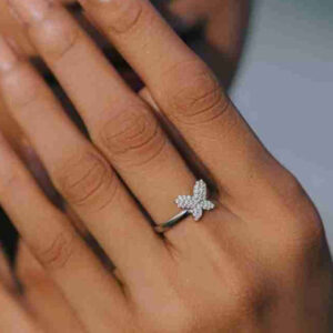 Mameraa Cubic Zirconia Studded Butterfly Solitaire Finger Ring - Image 1