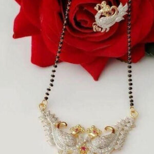 Mameraa Fancy Gold-Plated Diamond Peacock Mangalsutra Set - Image 1