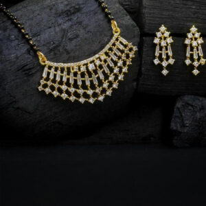 Mameraa Gold-Plated AD-Studded & Beaded Mangalsutra with Earrings - Image 1