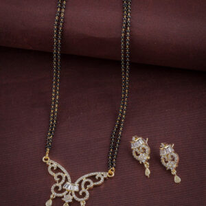 Mameraa Gold-Plated American Diamond Studded and Beaded Mangalsutra With Earrings - Image 1