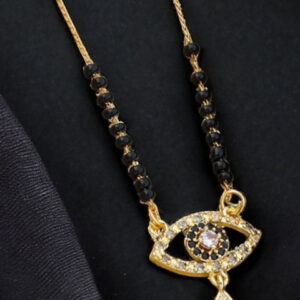 Mameraa Gold-Plated Artificial Stones Studded And Beaded Evil Eye Mangalsutra - Image 1