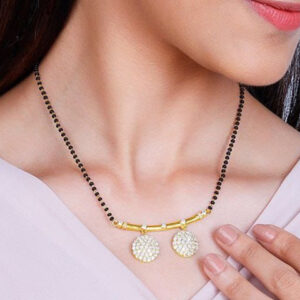 Mameraa Gold-Plated Artificial Stones Studded And Beaded Mangalsutra - Image 1