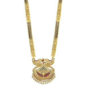 Mameraa Gold-Plated Artificial Stones Studded and Beaded Mangalsutra - Image 1