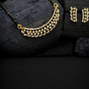 Mameraa Gold-Plated Artificial Stones Studded and Beaded Mangalsutra Set with Earrings - Image 1