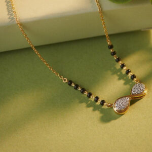 Mameraa Gold-Plated Artificial Stones Studded & Beaded Infinity Mangalsutra - Image 1