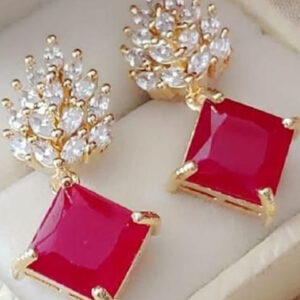 Mameraa Gold-Plated Artificial Stones Studded Diamond Shaped Drop Earrings - Image 1