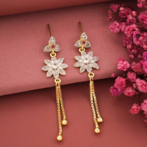 Mameraa Gold Plated Artificial Stones Studded Floral Drop Earrings - Image 1