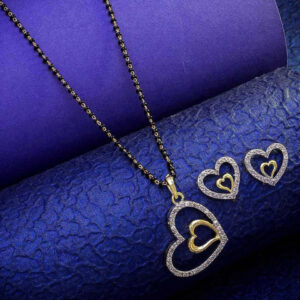 Mameraa Gold-Plated Cubic Zirconia Stone-Studded Mangalsutra With Earrings - Image 1