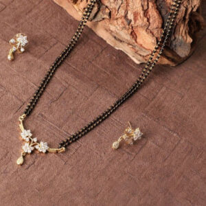 Mameraa Gold-Plated Cubic Zirconia Stone-Studded Mangalsutra With Earrings - Image 1