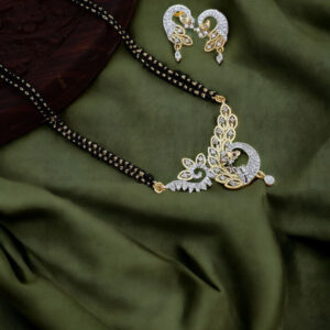 Mameraa Gold-Plated Cubic Zirconia Stone-Studded Mangalsutra With Earrings - Image 1